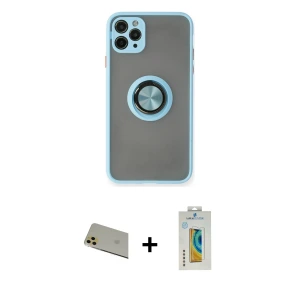 ieg™ iPhone 11 Pro Max Kılıf Yörünge Çizgi - Siyah Polymer Nano Ekran Koruyucu + Rainbow Kamera Lens Koruma Cam - GD