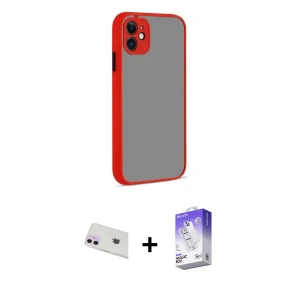 ieg™ iPhone 12 Kılıf Ahenk Çizgi Serisi - Siyah Bilvis 5in1 3D Magic Cam Ekran Koruyucu + Rainbow Kamera Lens Koruma Cam - MR