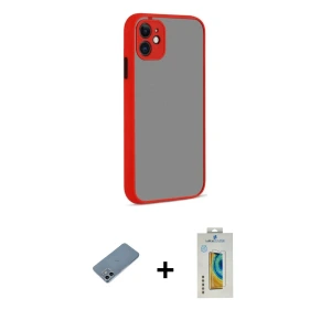 ieg™ iPhone 12 Kılıf Ahenk Çizgi Serisi - Siyah Polymer Nano Ekran Koruyucu + Shine Kamera Lens Koruma Cam - SABE