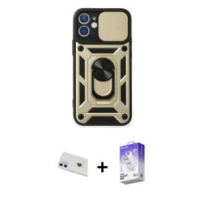 ieg™ iPhone 12 Kılıf Ahenk Klasik - Siyah Bilvis 5in1 3D Magic Cam Ekran Koruyucu + Rainbow Kamera Lens Koruma Cam - MR