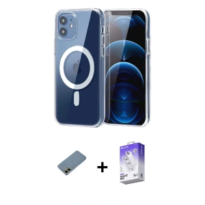 ieg™ iPhone 12 Kılıf Ahenk Minimal Serisi - Siyah Bilvis 5in1 3D Magic Cam Ekran Koruyucu + Shine Kamera Lens Koruma Cam - GD