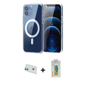 ieg™ iPhone 12 Kılıf Ahenk Minimal Serisi - Siyah Polymer Nano Ekran Koruyucu + Rainbow Kamera Lens Koruma Cam - YL