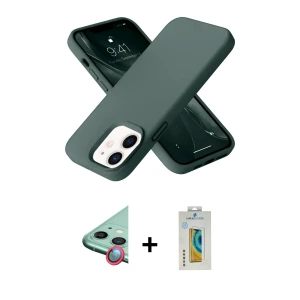 ieg™ iPhone 12 Kılıf Ahenk Serisi - Siyah Polymer Nano Ekran Koruyucu + Raze Metal Kamera Lens - KI