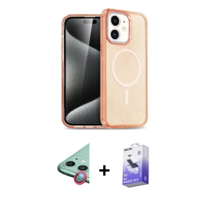 ieg™ iPhone 12 Kılıf Eksen Doku Koleksiyonu - Siyah Bilvis 5in1 5D Magic Hayalet Cam Ekran Koruyucu + Raze Metal Kamera Lens - KI