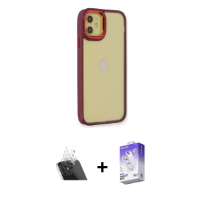 ieg™ iPhone 12 Kılıf Eksen Doku Prime - Siyah Bilvis 5in1 3D Magic Cam Ekran Koruyucu + Kamera Lens Koruma Cam - SF