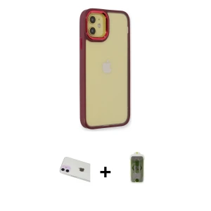 ieg™ iPhone 12 Kılıf Eksen Doku Prime - Siyah Joko Magic 5D Hayalet Cam + Rainbow Kamera Lens Koruma Cam - MR