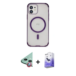 ieg™ iPhone 12 Kılıf Eksen Klasik Koleksiyonu - Siyah Bilvis 5in1 5D Magic Hayalet Cam Ekran Koruyucu + Raze Metal Kamera Lens - KI