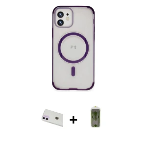 ieg™ iPhone 12 Kılıf Eksen Klasik Koleksiyonu - Siyah Joko Magic 5D Hayalet Cam + Rainbow Kamera Lens Koruma Cam - MR