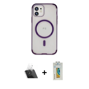 ieg™ iPhone 12 Kılıf Eksen Klasik Koleksiyonu - Siyah Polymer Nano Ekran Koruyucu + Kamera Lens Koruma Cam - SF
