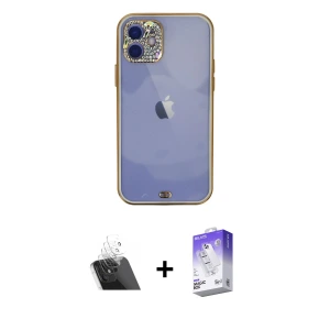 ieg™ iPhone 12 Kılıf Eksen Minimal Koleksiyonu - Siyah Bilvis 5in1 3D Magic Cam Ekran Koruyucu + Kamera Lens Koruma Cam - SF