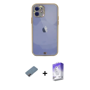 ieg™ iPhone 12 Kılıf Eksen Minimal Koleksiyonu - Siyah Bilvis 5in1 3D Magic Cam Ekran Koruyucu + Shine Kamera Lens Koruma Cam - PE