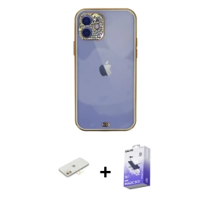 ieg™ iPhone 12 Kılıf Eksen Minimal Koleksiyonu - Siyah Bilvis 5in1 5D Magic Hayalet Cam Ekran Koruyucu + Renkli Kamera Lens Koruma Cam - SI
