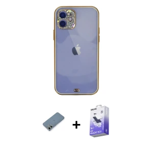 ieg™ iPhone 12 Kılıf Eksen Minimal Koleksiyonu - Siyah Bilvis 5in1 5D Magic Hayalet Cam Ekran Koruyucu + Metal Kamera Lens Koruma Cam - AKYL