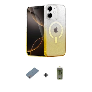 ieg™ iPhone 12 Kılıf Eksen Minimal Özel Seri - Siyah Joko Magic 5D Hayalet Cam + Shine Kamera Lens Koruma Cam - PE