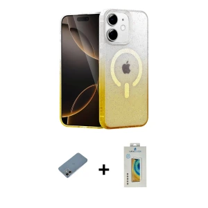 ieg™ iPhone 12 Kılıf Eksen Minimal Özel Seri - Siyah Polymer Nano Ekran Koruyucu + Shine Kamera Lens Koruma Cam - GI