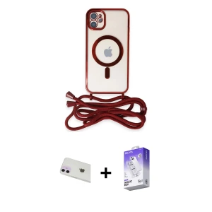 ieg™ iPhone 12 Kılıf Eksen Özel Seri - Siyah Bilvis 5in1 3D Magic Cam Ekran Koruyucu + Rainbow Kamera Lens Koruma Cam - MR