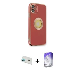 ieg™ iPhone 12 Kılıf İz Form Serisi - Siyah Bilvis 5in1 3D Magic Cam Ekran Koruyucu + Rainbow Kamera Lens Koruma Cam - YL