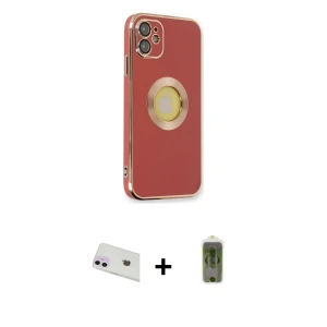 ieg™ iPhone 12 Kılıf İz Form Serisi - Siyah Joko Magic 5D Hayalet Cam + Rainbow Kamera Lens Koruma Cam - MR