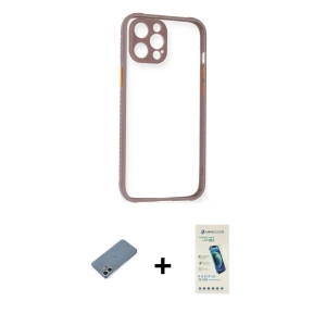 ieg™ iPhone 12 Kılıf Nova Asil Özel Seri - Şeffaf Pasifik Cam Ekran Koruyucu + Shine Kamera Lens Koruma Cam - GS