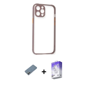 ieg™ iPhone 12 Kılıf Nova Asil Özel Seri - Siyah Bilvis 5in1 3D Magic Cam Ekran Koruyucu + Shine Kamera Lens Koruma Cam - GI