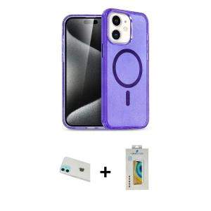 ieg™ iPhone 12 Kılıf Nova Asil Prime - Siyah Polymer Nano Ekran Koruyucu + Rainbow Kamera Lens Koruma Cam - YL