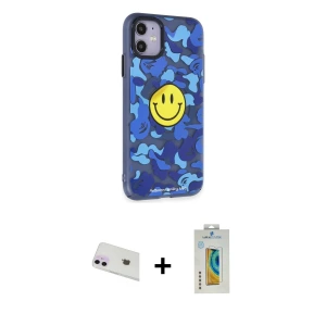 ieg™ iPhone 12 Kılıf Nova Doku Koleksiyonu - Siyah Polymer Nano Ekran Koruyucu + Rainbow Kamera Lens Koruma Cam - MR