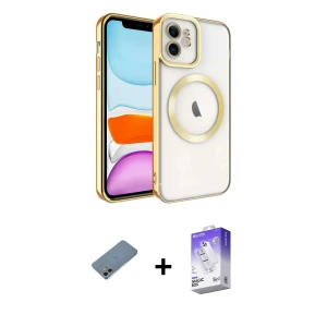 ieg™ iPhone 12 Kılıf Nova Işık Özel Seri - Siyah Bilvis 5in1 3D Magic Cam Ekran Koruyucu + Shine Kamera Lens Koruma Cam - GI