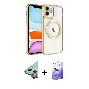 ieg™ iPhone 12 Kılıf Nova Işık Özel Seri - Siyah Bilvis 5in1 5D Magic Hayalet Cam Ekran Koruyucu + Raze Metal Kamera Lens - KI