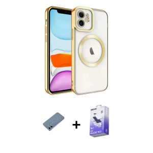 ieg™ iPhone 12 Kılıf Nova Işık Özel Seri - Siyah Bilvis 5in1 5D Magic Hayalet Cam Ekran Koruyucu + Shine Kamera Lens Koruma Cam - SABE