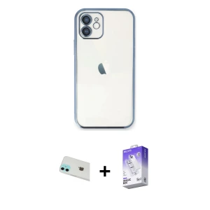 ieg™ iPhone 12 Kılıf Vadi Minimal - Siyah Bilvis 5in1 3D Magic Cam Ekran Koruyucu + Rainbow Kamera Lens Koruma Cam - YL