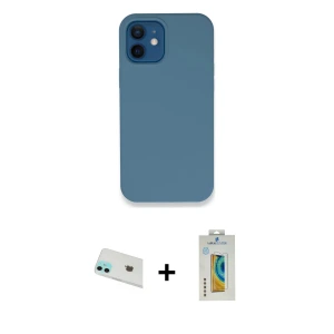 ieg™ iPhone 12 Kılıf Zirve Modern Özel Seri - Siyah Polymer Nano Ekran Koruyucu + Rainbow Kamera Lens Koruma Cam - YL