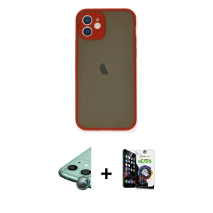ieg™ iPhone 12 Mini Kılıf Ahenk Çizgi Serisi - Şeffaf Temperli Cam Ekran Koruyucu + Raze Metal Kamera Lens - YL
