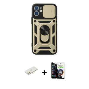 ieg™ iPhone 12 Mini Kılıf Ahenk Klasik - Şeffaf Temperli Cam Ekran Koruyucu + Renkli Kamera Lens Koruma Cam - SI