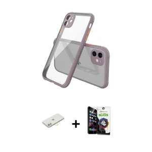 ieg™ iPhone 12 Mini Kılıf Nova Asil Özel Seri - Şeffaf Temperli Cam Ekran Koruyucu + Renkli Kamera Lens Koruma Cam - SI