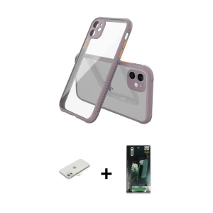 ieg™ iPhone 12 Mini Kılıf Nova Asil Özel Seri - Siyah 360 Mat Full Body Arka Koruyucu + Renkli Kamera Lens Koruma Cam - SI