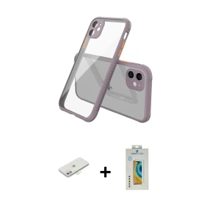 ieg™ iPhone 12 Mini Kılıf Nova Asil Özel Seri - Siyah Polymer Nano Ekran Koruyucu + Renkli Kamera Lens Koruma Cam - SI