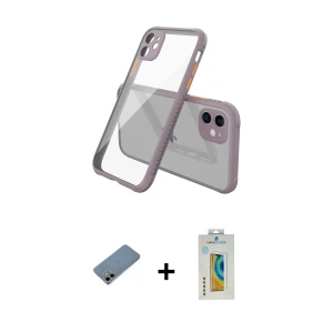 ieg™ iPhone 12 Mini Kılıf Nova Asil Özel Seri - Siyah Polymer Nano Ekran Koruyucu + Shine Kamera Lens Koruma Cam - GD
