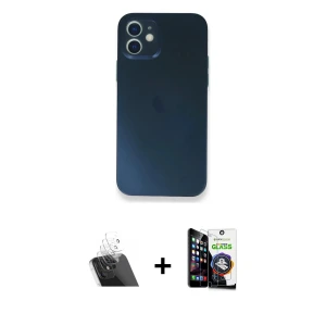 ieg™ iPhone 12 Mini Kılıf Yadigar Yansıma Serisi - Şeffaf Temperli Cam Ekran Koruyucu + Kamera Lens Koruma Cam - SF