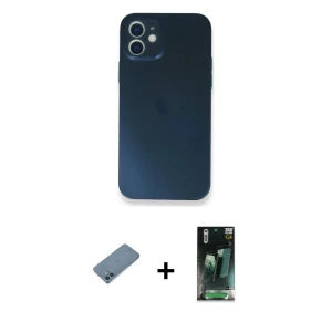 ieg™ iPhone 12 Mini Kılıf Yadigar Yansıma Serisi - Siyah 360 Mat Full Body Arka Koruyucu + Shine Kamera Lens Koruma Cam - MI