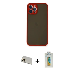 ieg™ iPhone 12 Pro Kılıf Ahenk Çizgi Serisi - Siyah Polymer Nano Ekran Koruyucu + Rainbow Kamera Lens Koruma Cam - GD