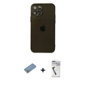 ieg™ iPhone 12 Pro Kılıf Ahenk Doku - Şeffaf Uv Polymer Nano Ekran Koruyucu + Shine Kamera Lens Koruma Cam - GS