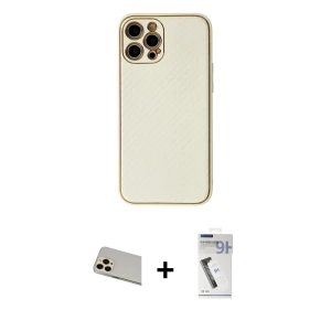 ieg™ iPhone 12 Pro Kılıf Ahenk Işık - Şeffaf Uv Polymer Nano Ekran Koruyucu + Rainbow Kamera Lens Koruma Cam - GD