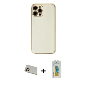 ieg™ iPhone 12 Pro Kılıf Ahenk Işık - Siyah Polymer Nano Ekran Koruyucu + Rainbow Kamera Lens Koruma Cam - GD
