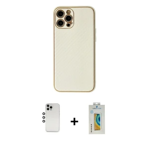 ieg™ iPhone 12 Pro Kılıf Ahenk Işık - Siyah Polymer Nano Ekran Koruyucu + Shine Kamera Lens - GS