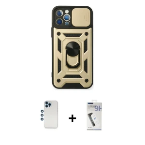 ieg™ iPhone 12 Pro Kılıf Ahenk Klasik - Şeffaf Uv Polymer Nano Ekran Koruyucu + Shine Kamera Lens - MI