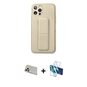 ieg™ iPhone 12 Pro Kılıf Akış Doku - Siyah 3D Antistatik Seramik Nano Ekran Koruyucu + Rainbow Kamera Lens Koruma Cam - GD
