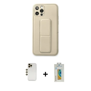 ieg™ iPhone 12 Pro Kılıf Akış Doku - Siyah Polymer Nano Ekran Koruyucu + Shine Kamera Lens - GD
