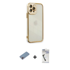 ieg™ iPhone 12 Pro Kılıf Çekirdek Klasik Serisi - Şeffaf Uv Polymer Nano Ekran Koruyucu + Shine Kamera Lens Koruma Cam - PE