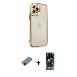 ieg™ iPhone 12 Pro Kılıf Çekirdek Klasik Serisi - Siyah 360 Mat Full Body Arka Koruyucu + Shine Kamera Lens Koruma Cam - SH