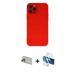 ieg™ iPhone 12 Pro Kılıf Çekirdek Modern Serisi - Siyah 3D Antistatik Cam Ekran Koruyucu + Rainbow Kamera Lens Koruma Cam - GD